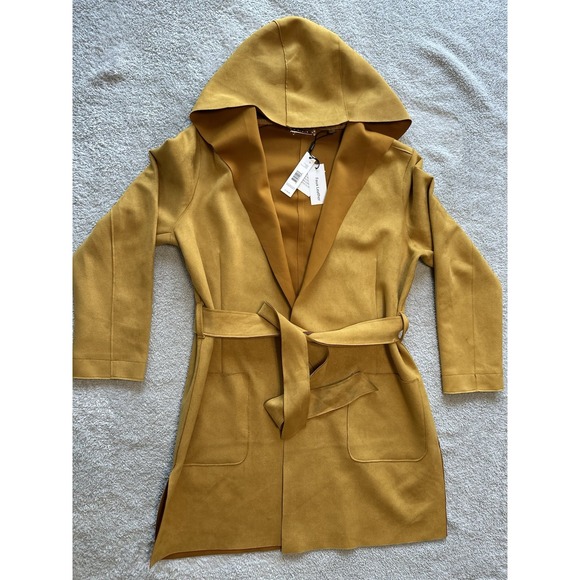 Tahari Jackets & Blazers - NWT Tahari Faux Leather Hooded Jacket W/Belt In Spicy Mustard Womens Size Medium